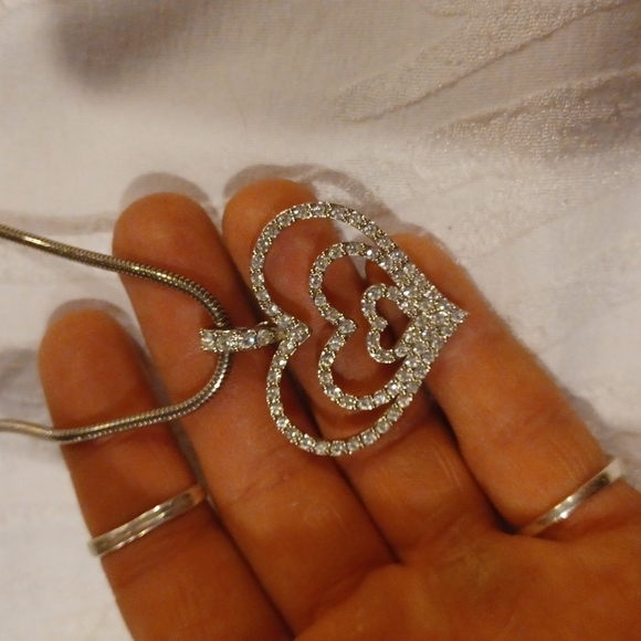 Heart Shaped Diamondlike Pendant with Silver Chain - Picture 2 of 5